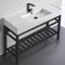 Modern Ceramic Console Sink and Matte Black Base, 48